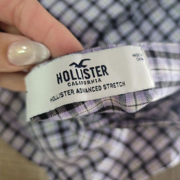 Hollister Plaid Crop Top Size L Advanced Stretch Purple & Black Checkered top - Picture 4 of 6
